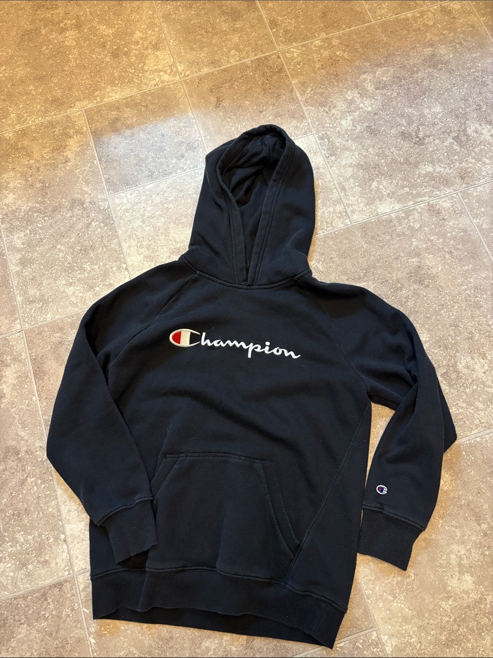 Champion Black Hoodie with Script Logo